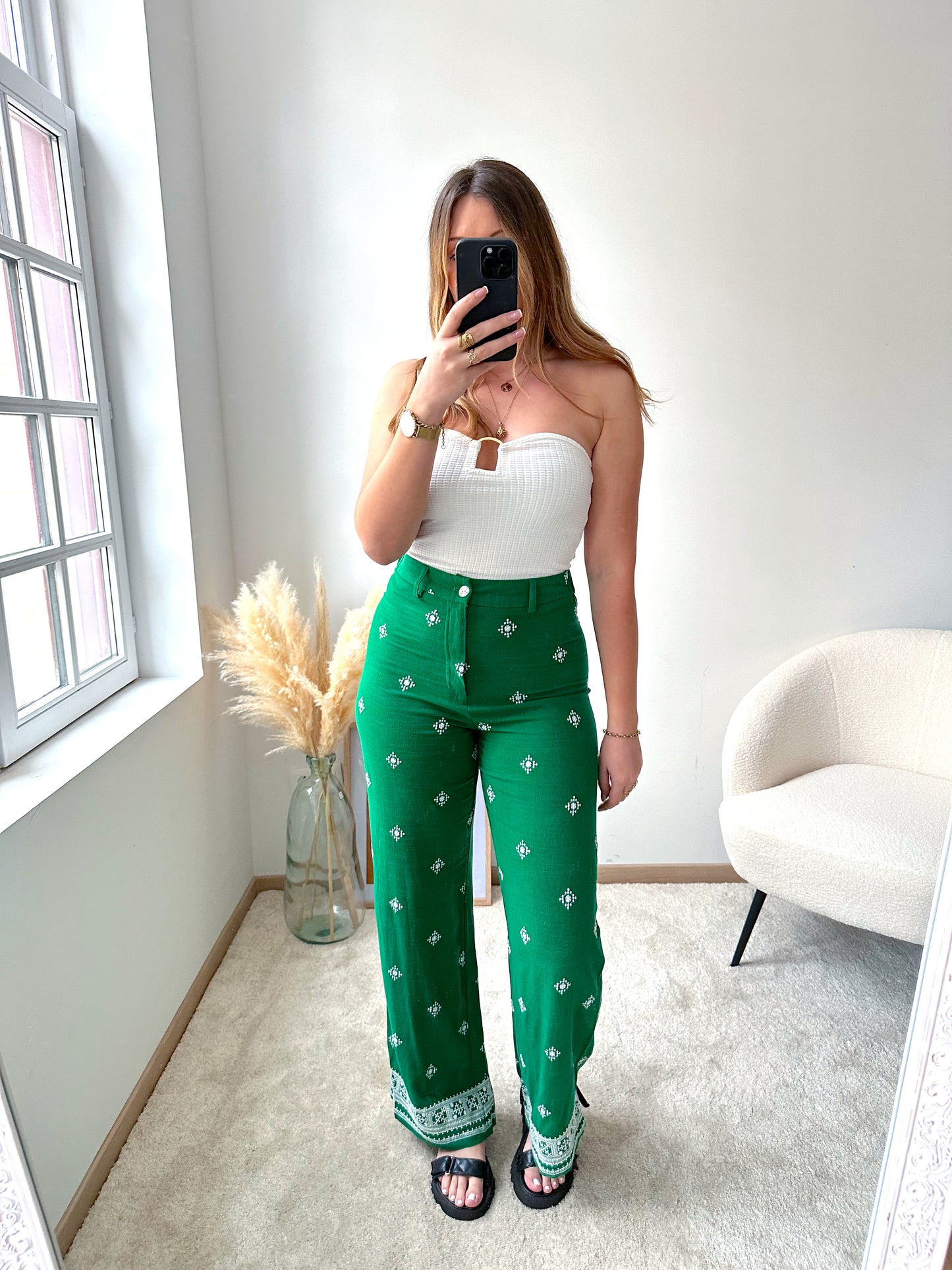 Pantalon vert lin LINA