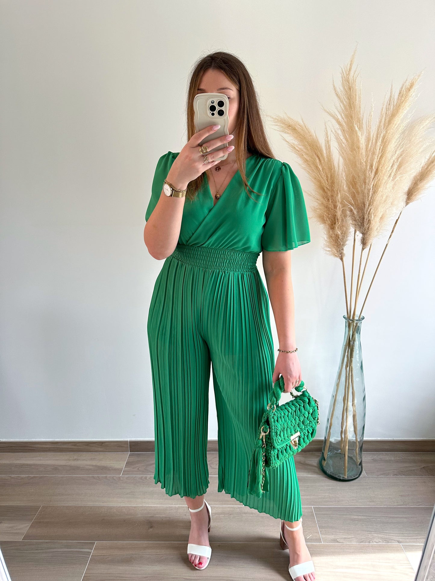 Combinaison plissée verte THEA