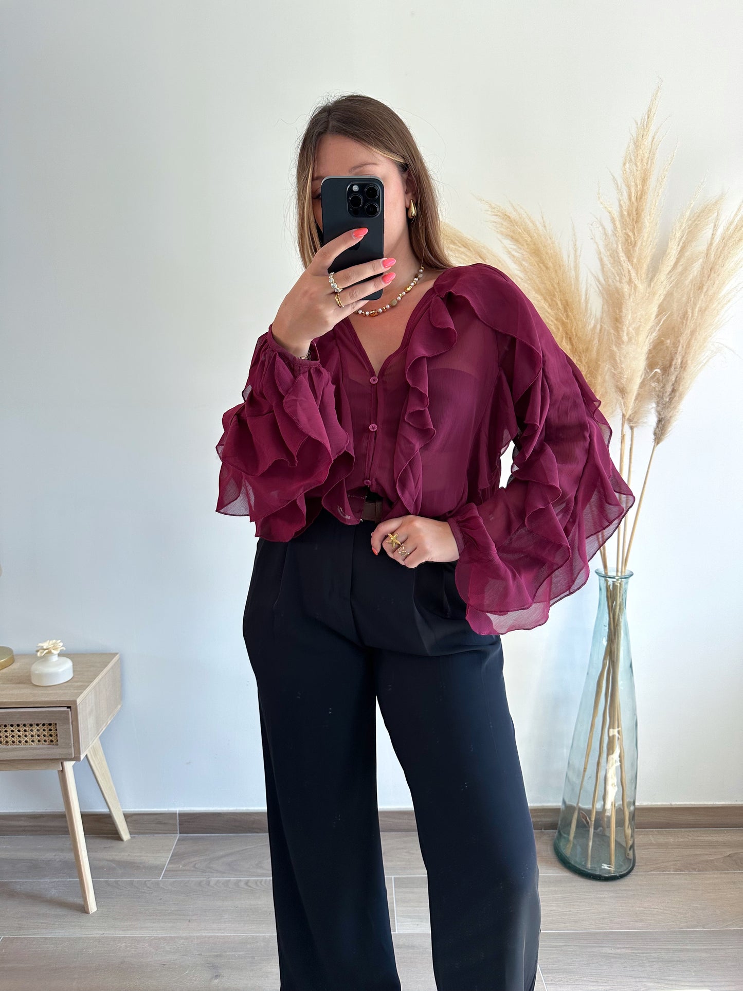 Blouse à volants bordeaux JENNY