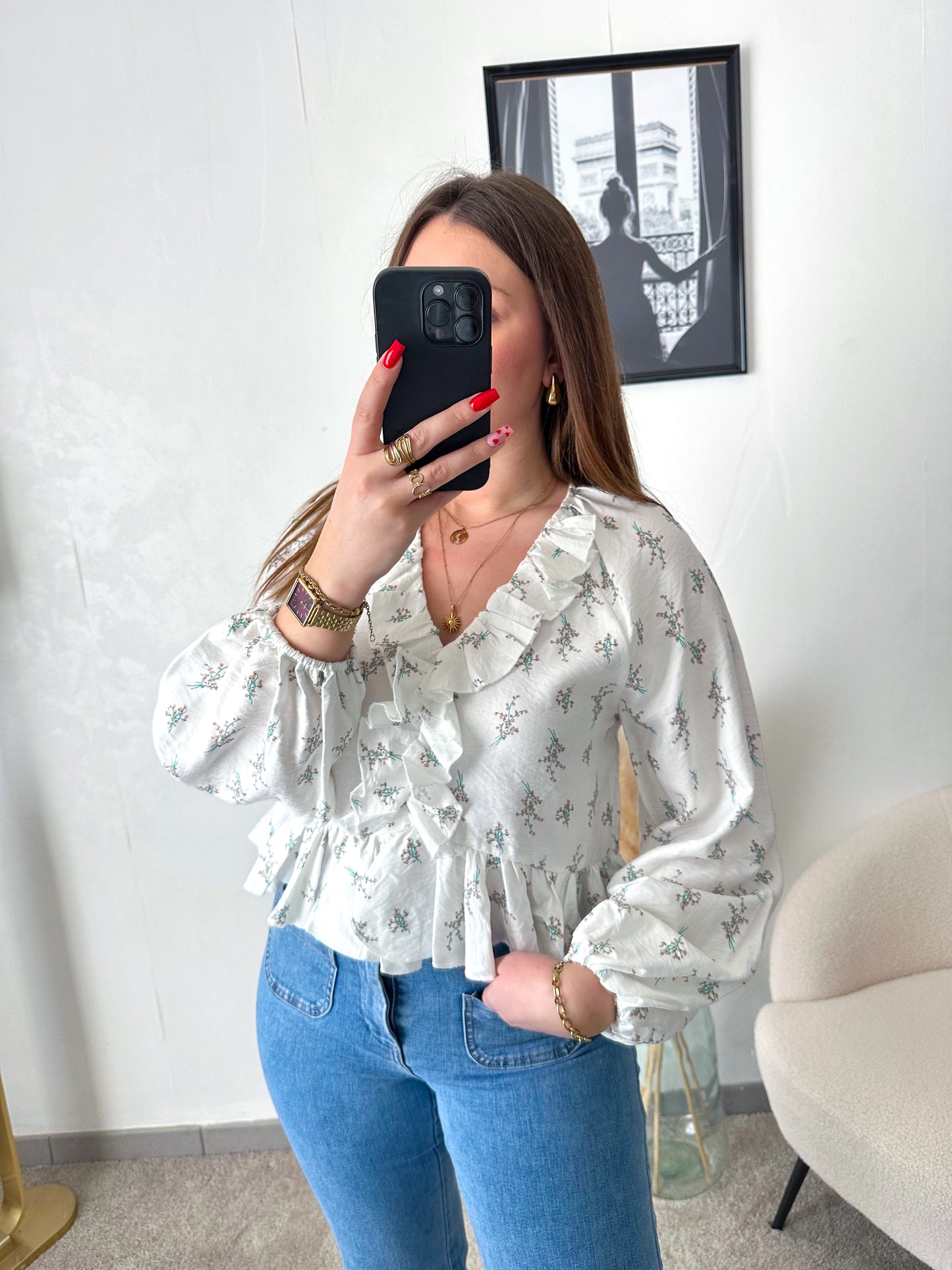 Blouse fleurie à volants ELISA