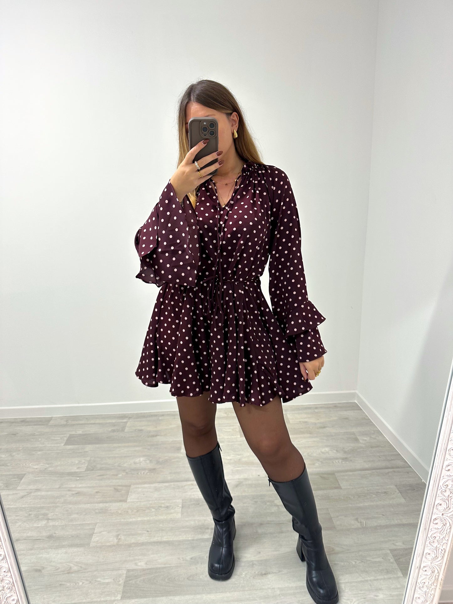 Robe bordeaux à pois SIANA