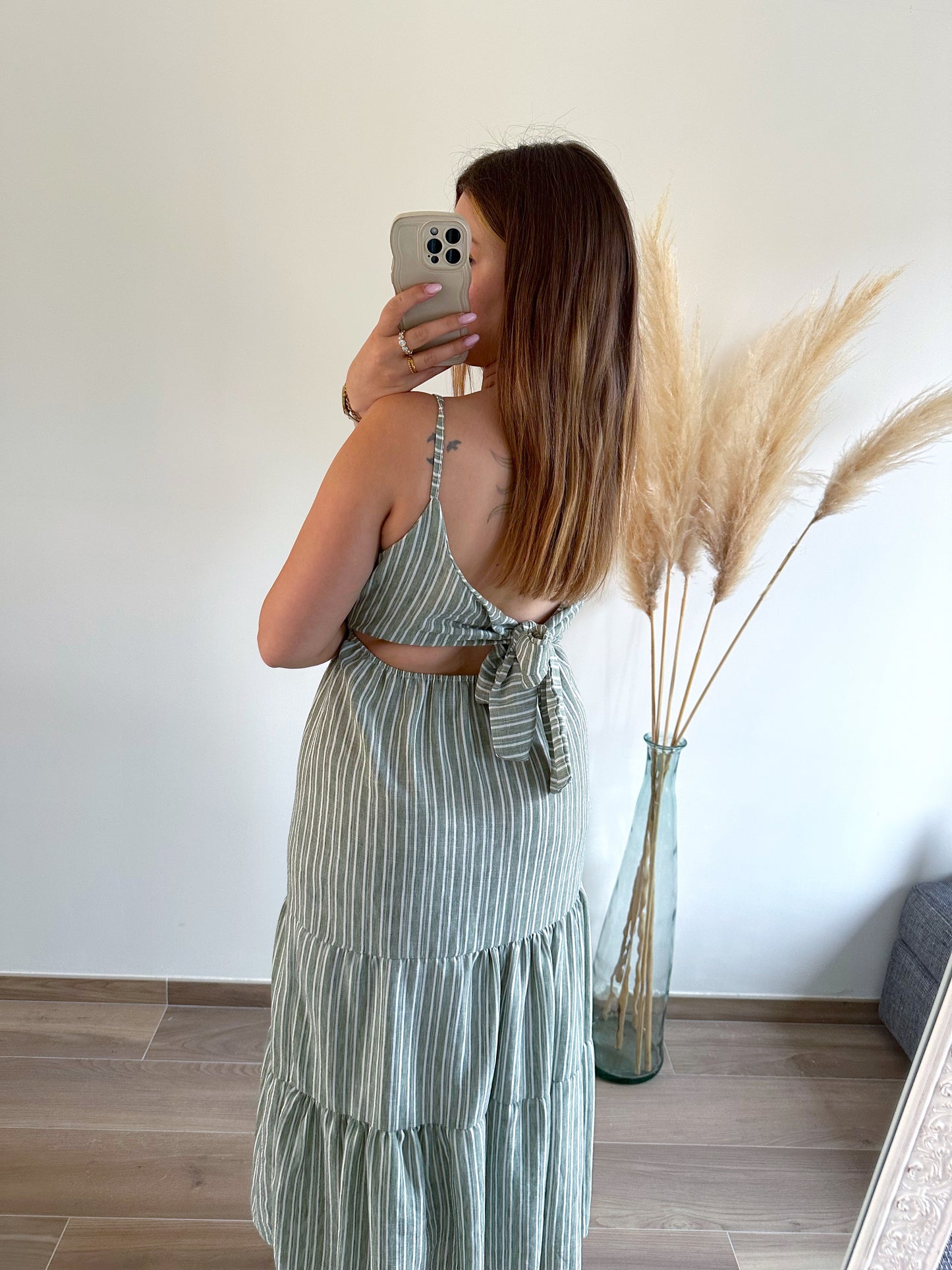 Robe longue rayée kaki CARMEN
