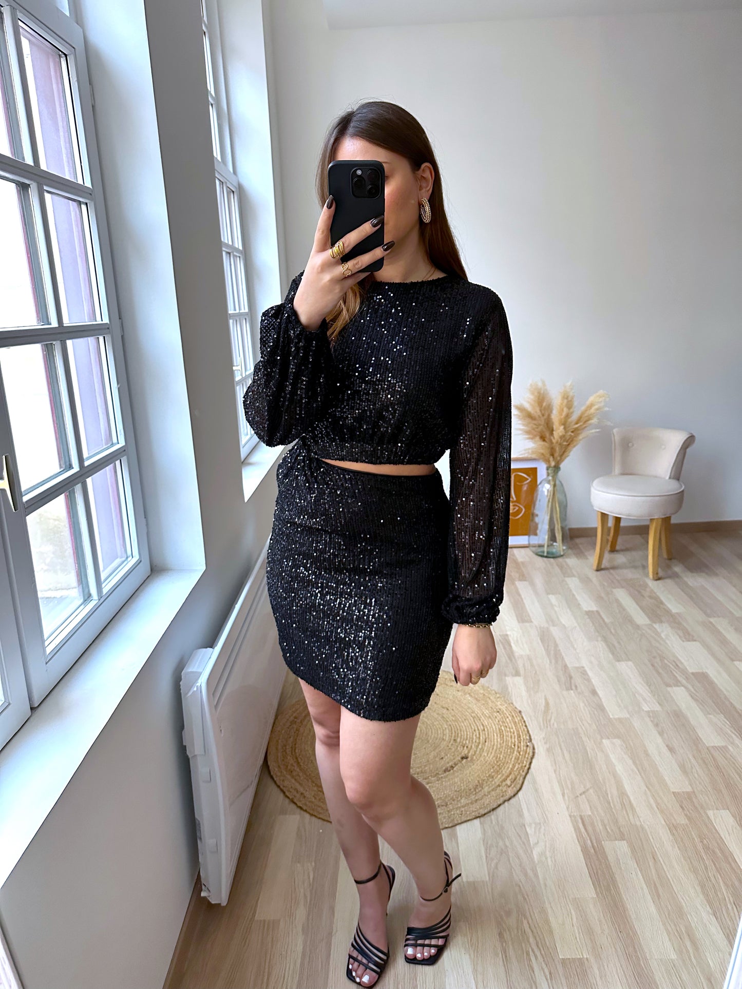 Robe sequins noir ATHENA