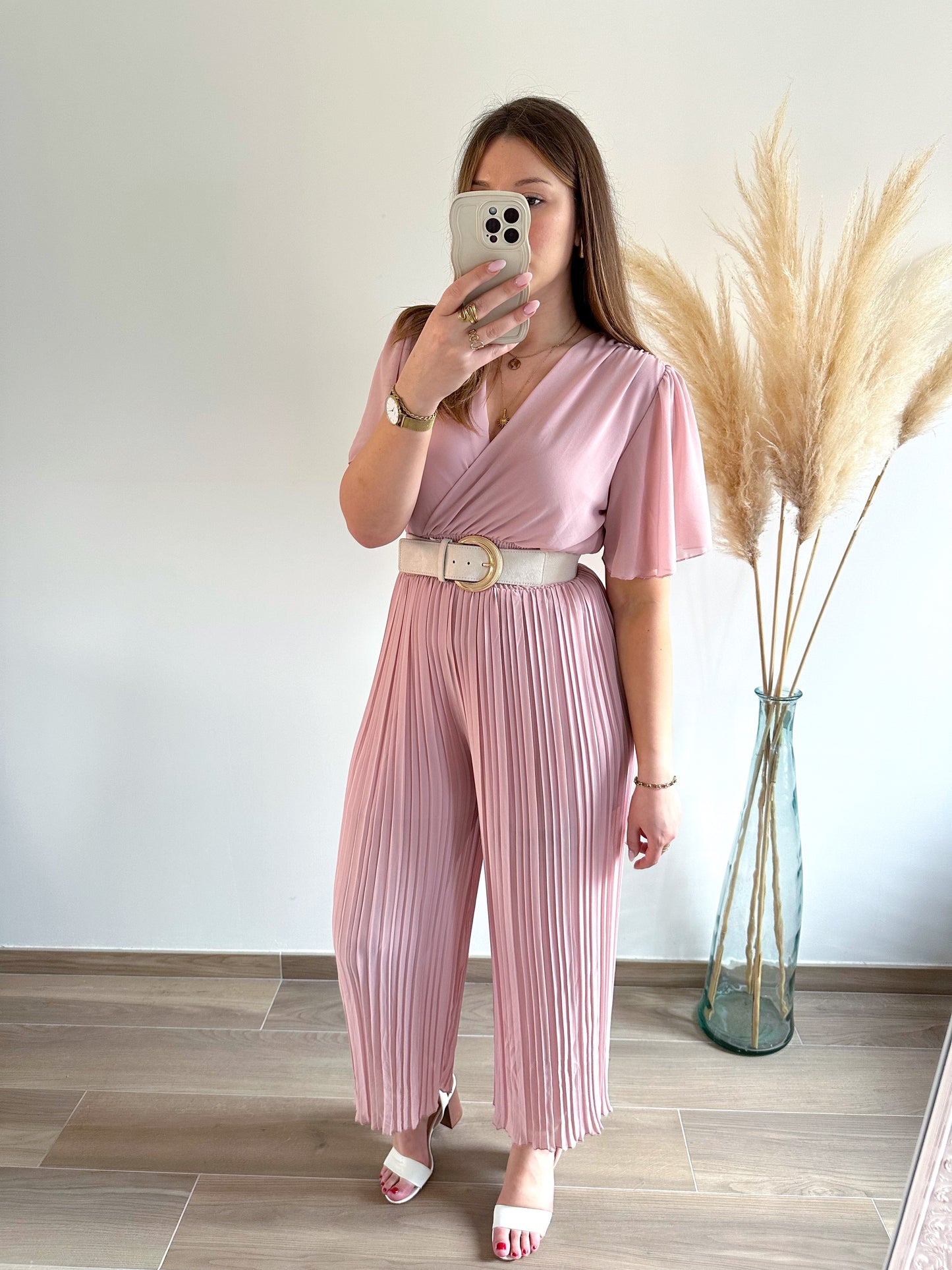 Combinaison plissée rose poudré THEA