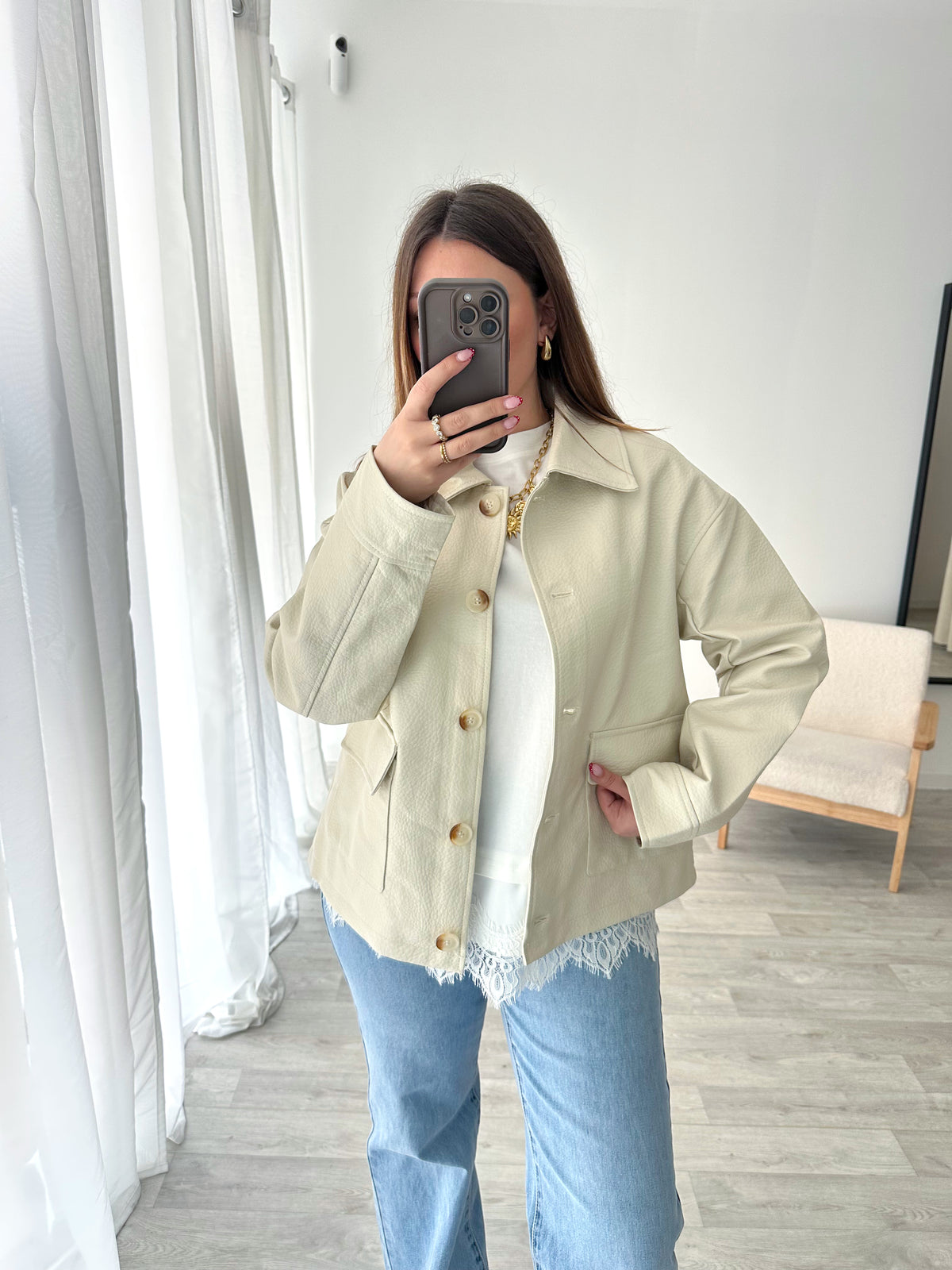 Veste similicuir beige CÔME