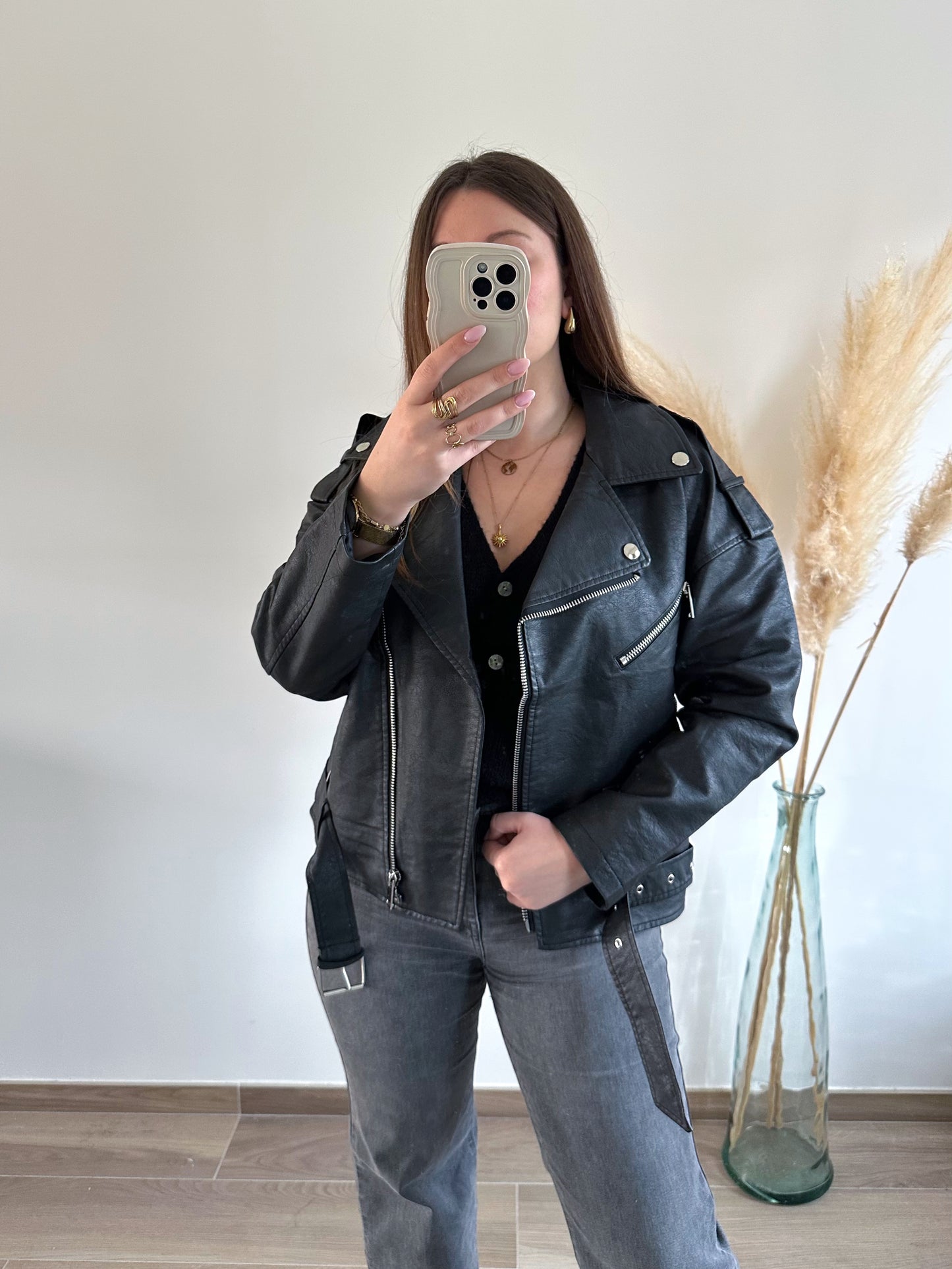 Veste oversize noire en similicuir DARIO