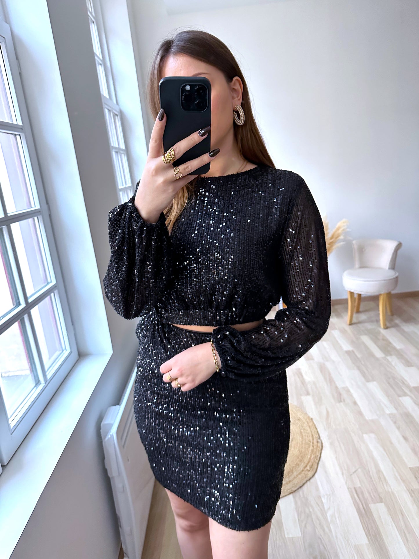Robe sequins noir ATHENA