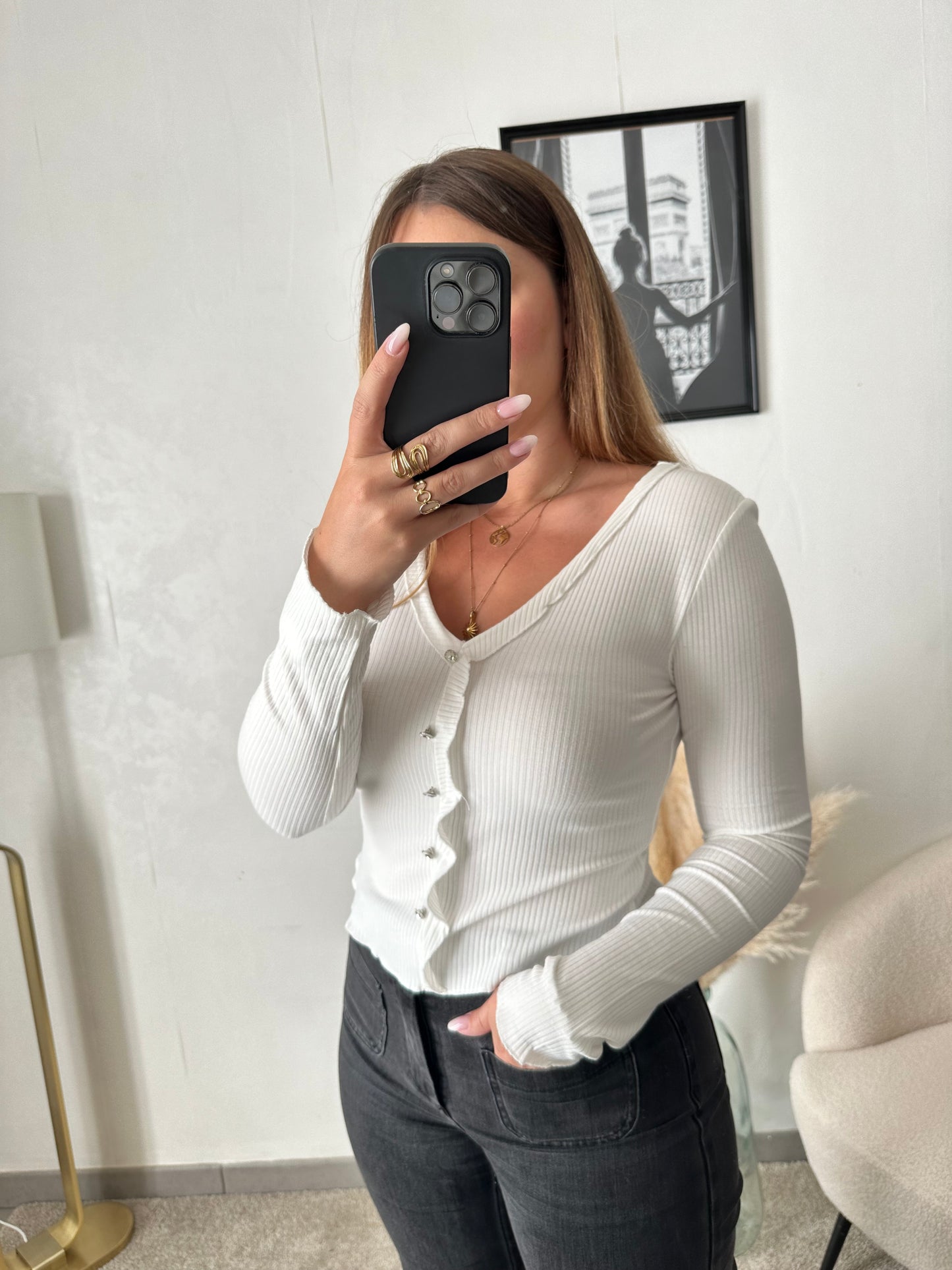 Top blanc détails strass EVA