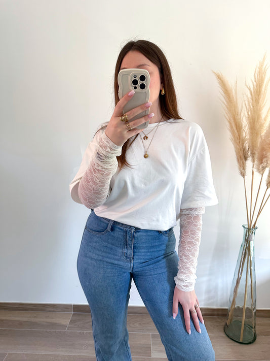 Tee-shirt blanc dentelle IZIA