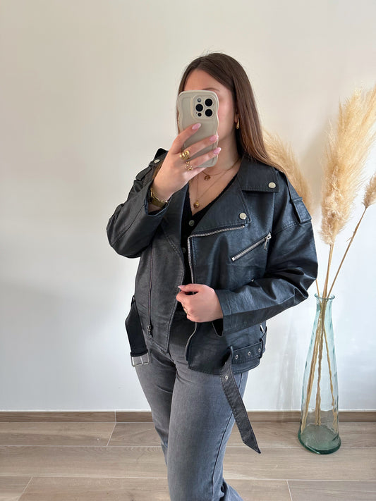 Veste oversize noire en similicuir DARIO