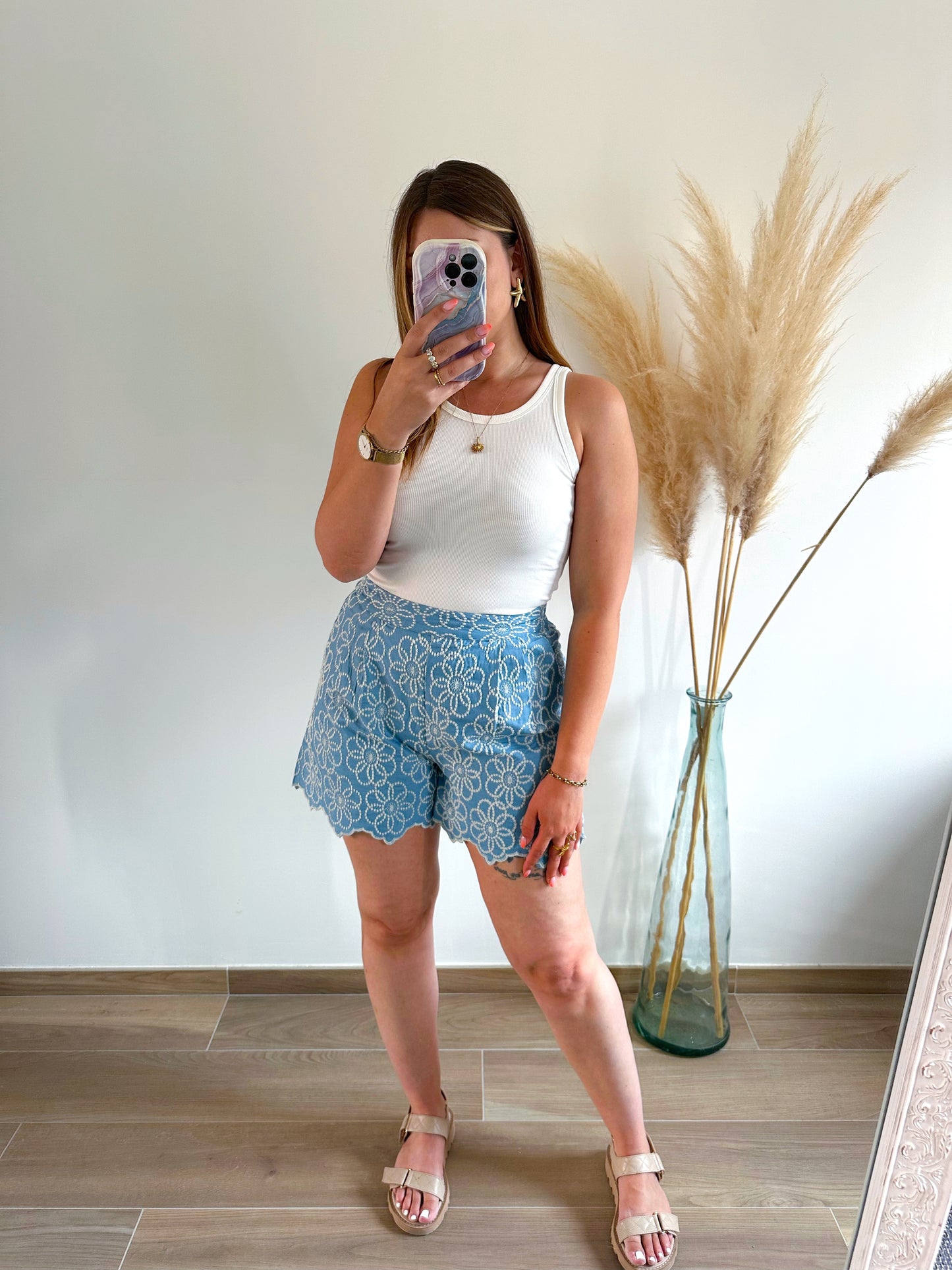 Short brodé bleu LIOR