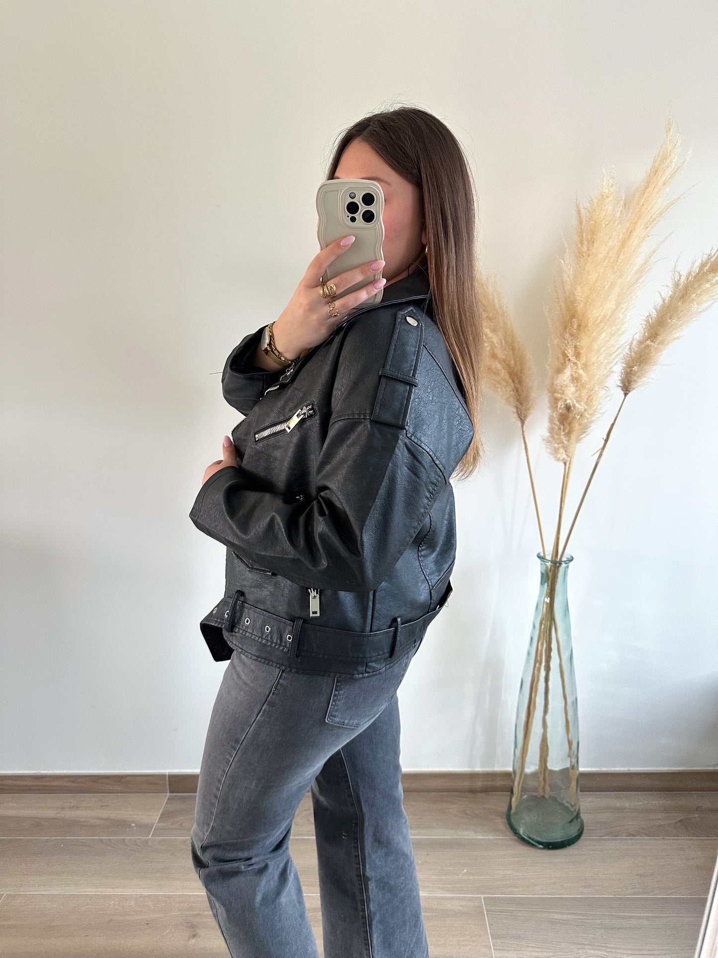 Veste oversize noire en similicuir DARIO