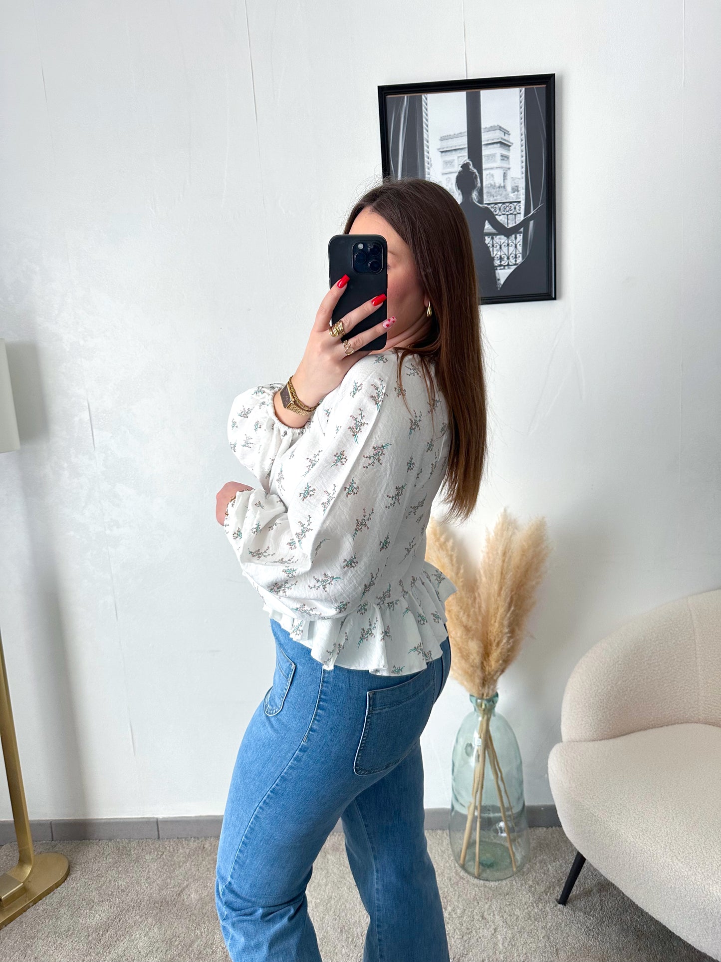Blouse fleurie à volants ELISA