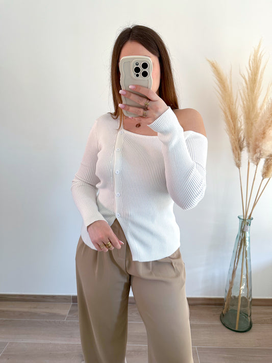 Top asymétrique boutonné blanc AMEL