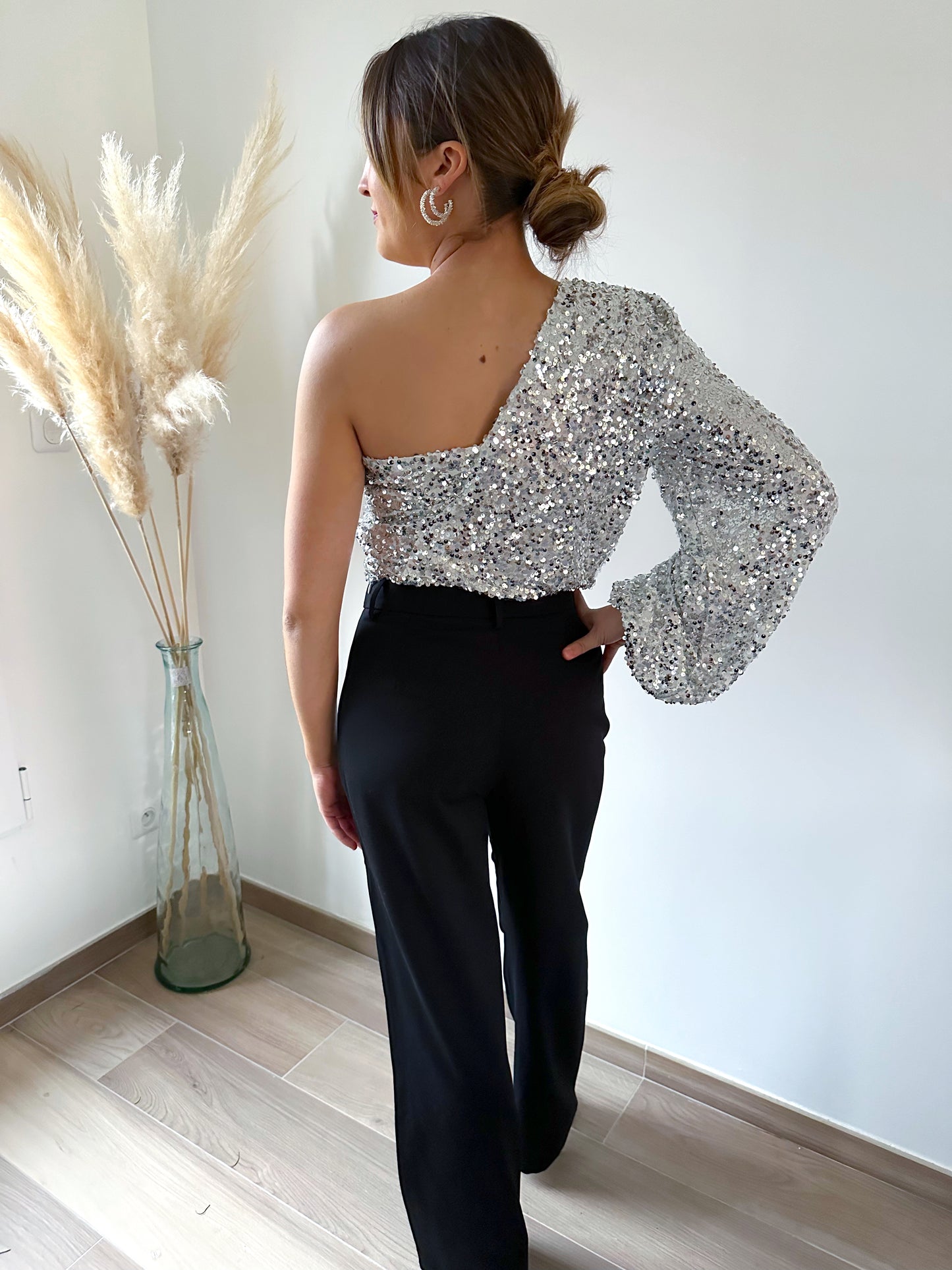Top asymétrique argenté GALA