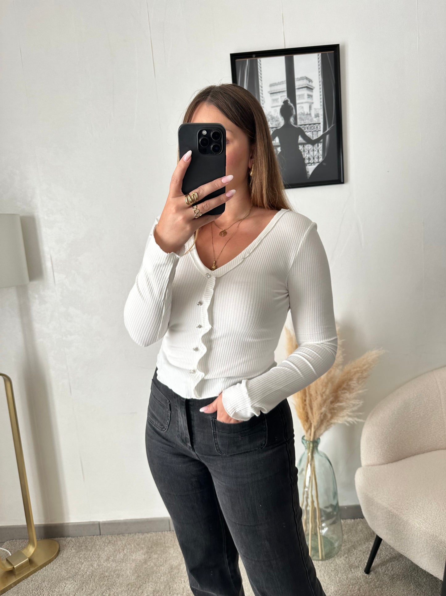 Top blanc détails strass EVA