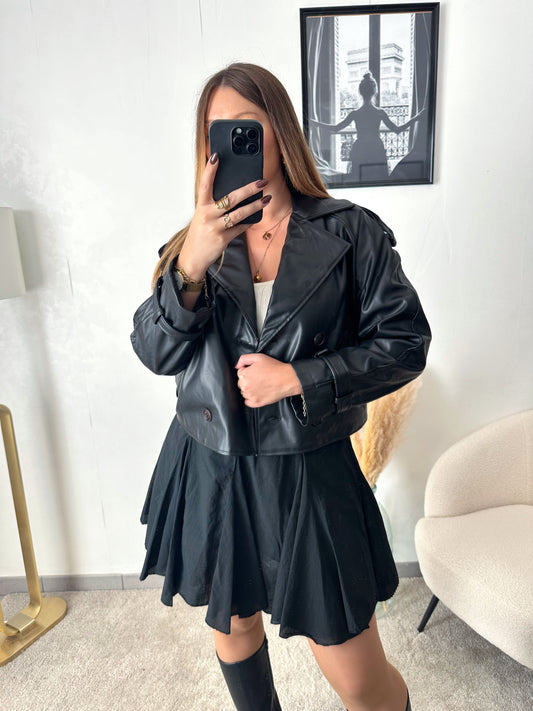 SELENIA short faux leather trench coat