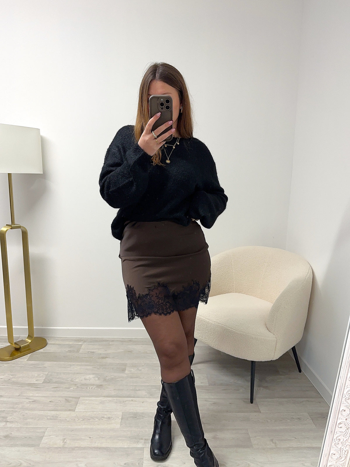Jupe dentelle marron PAOLA