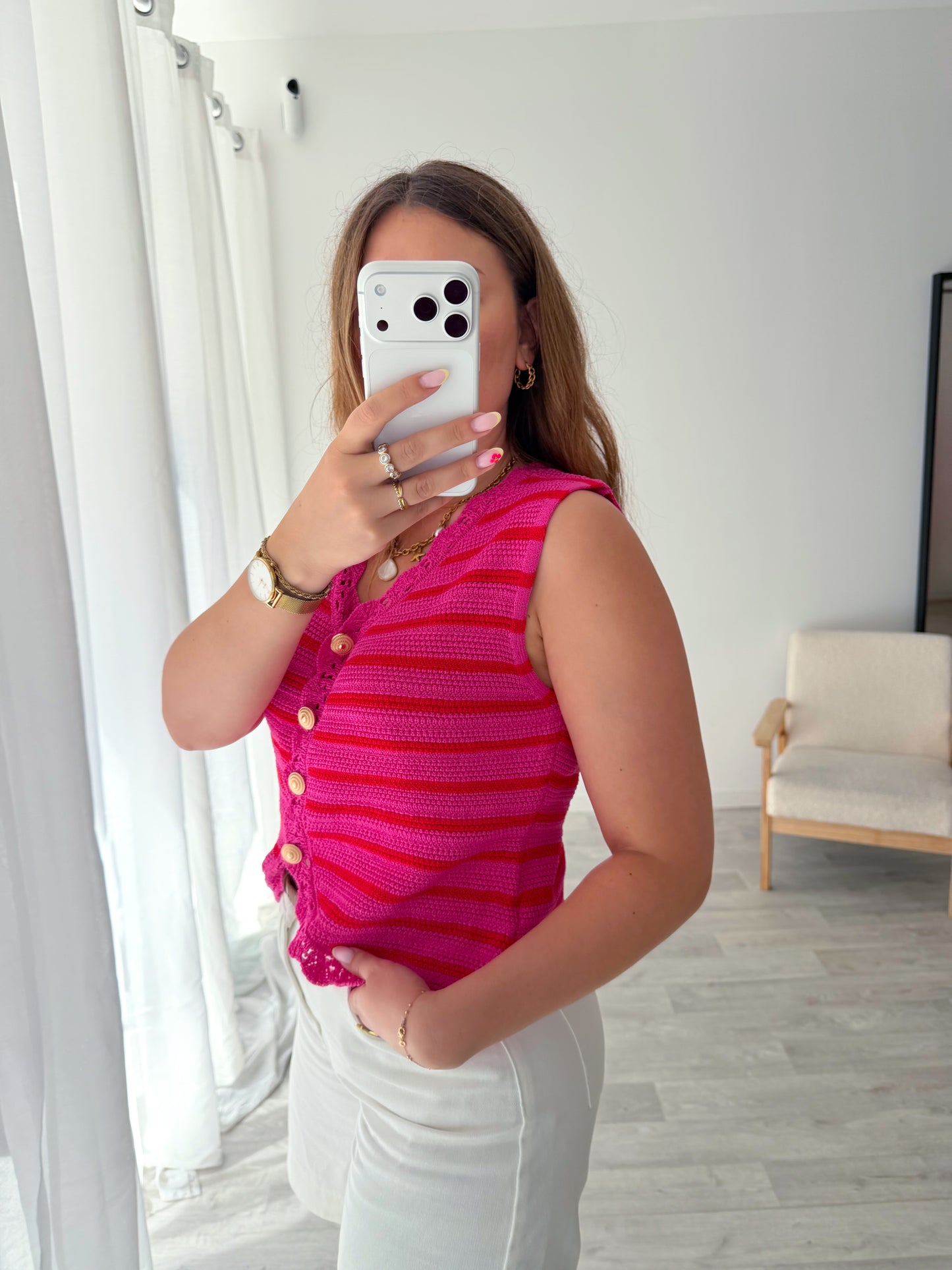 Top crochet rayé rose INIS