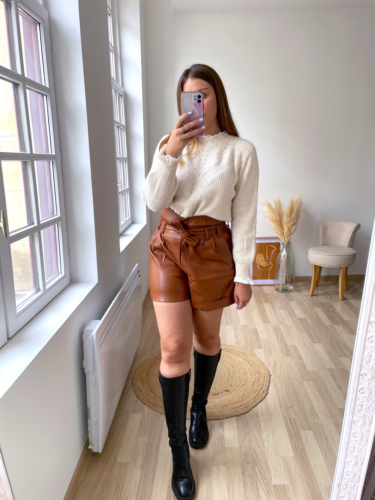 LORNA Brown Faux Leather Shorts