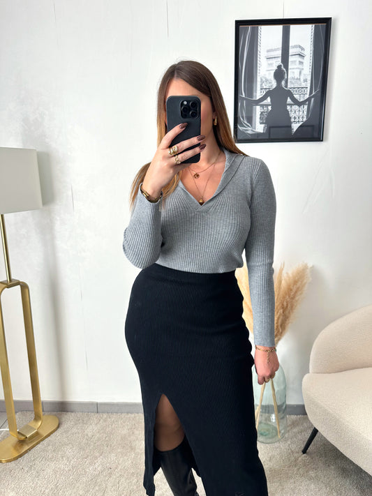 Pull côtelé gris LOUIS