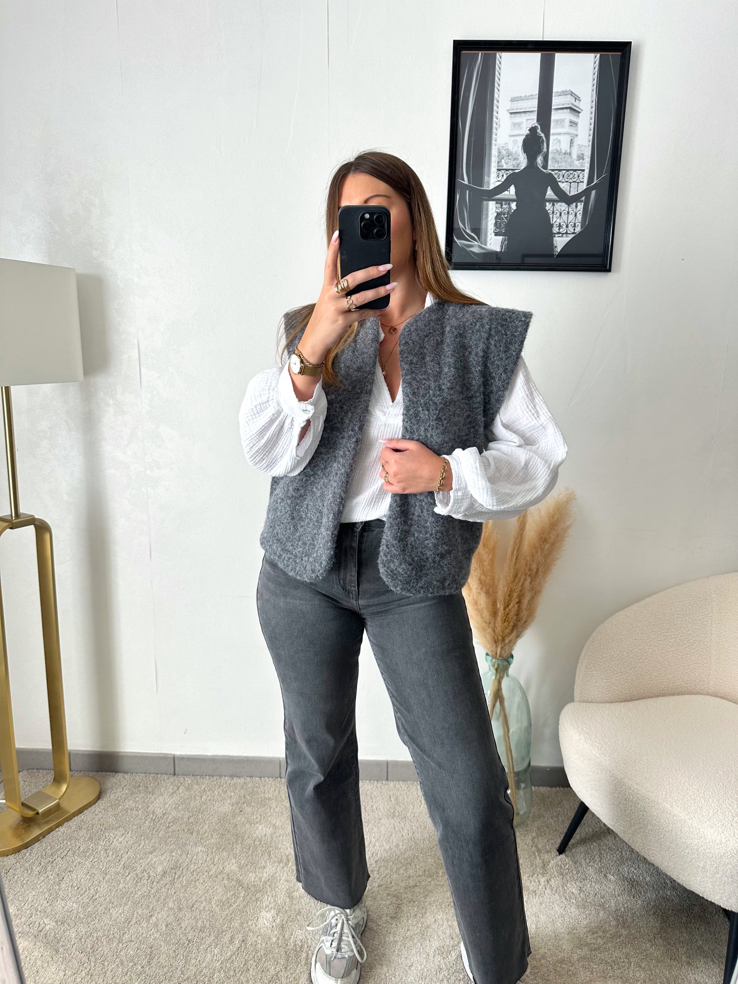 PAOLINA dark gray high-waisted jeans