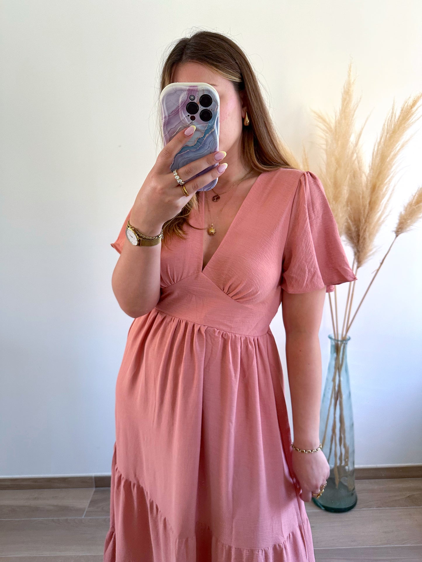 Robe longue vieux rose EMMA