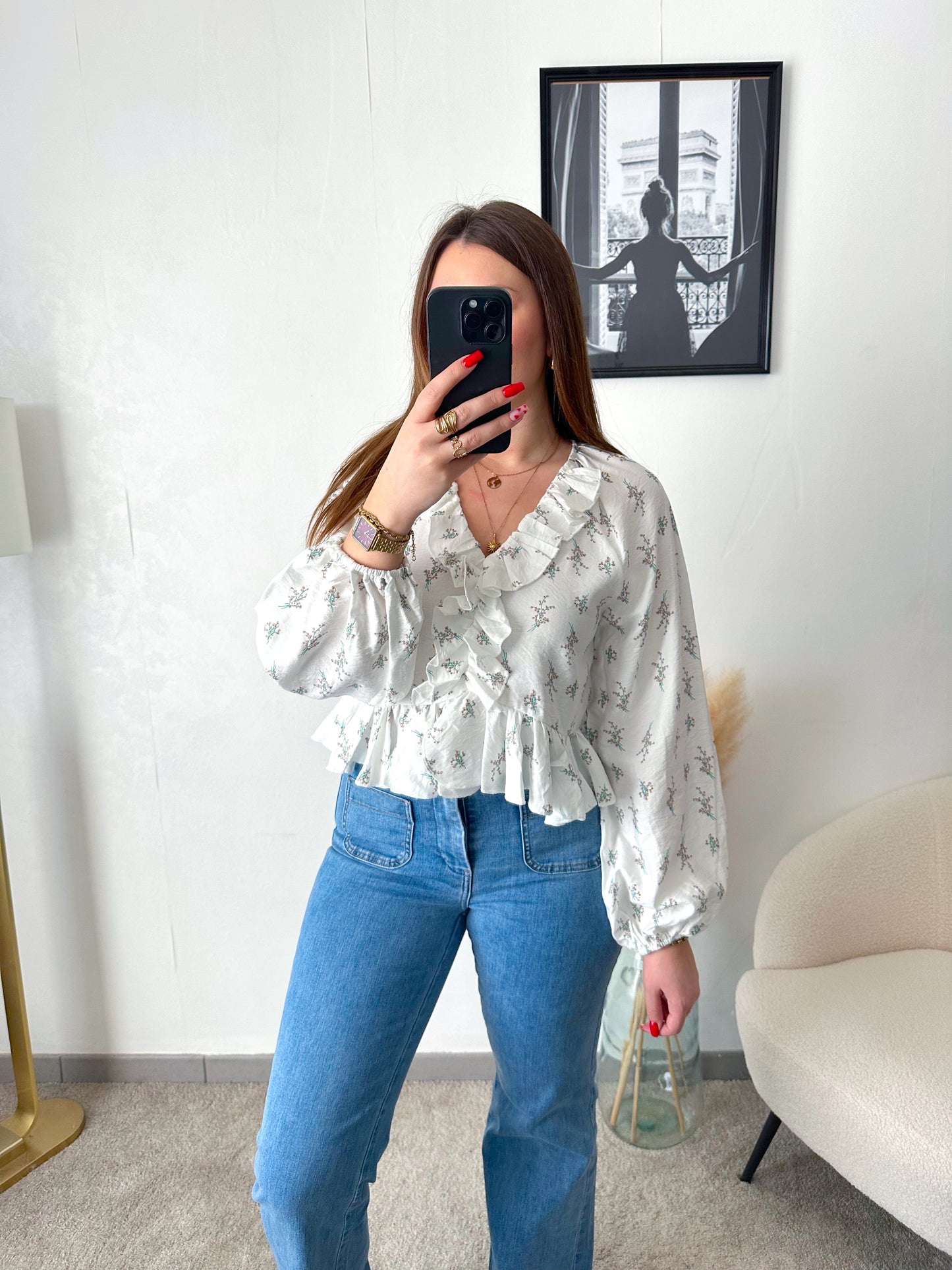 Blouse fleurie à volants ELISA