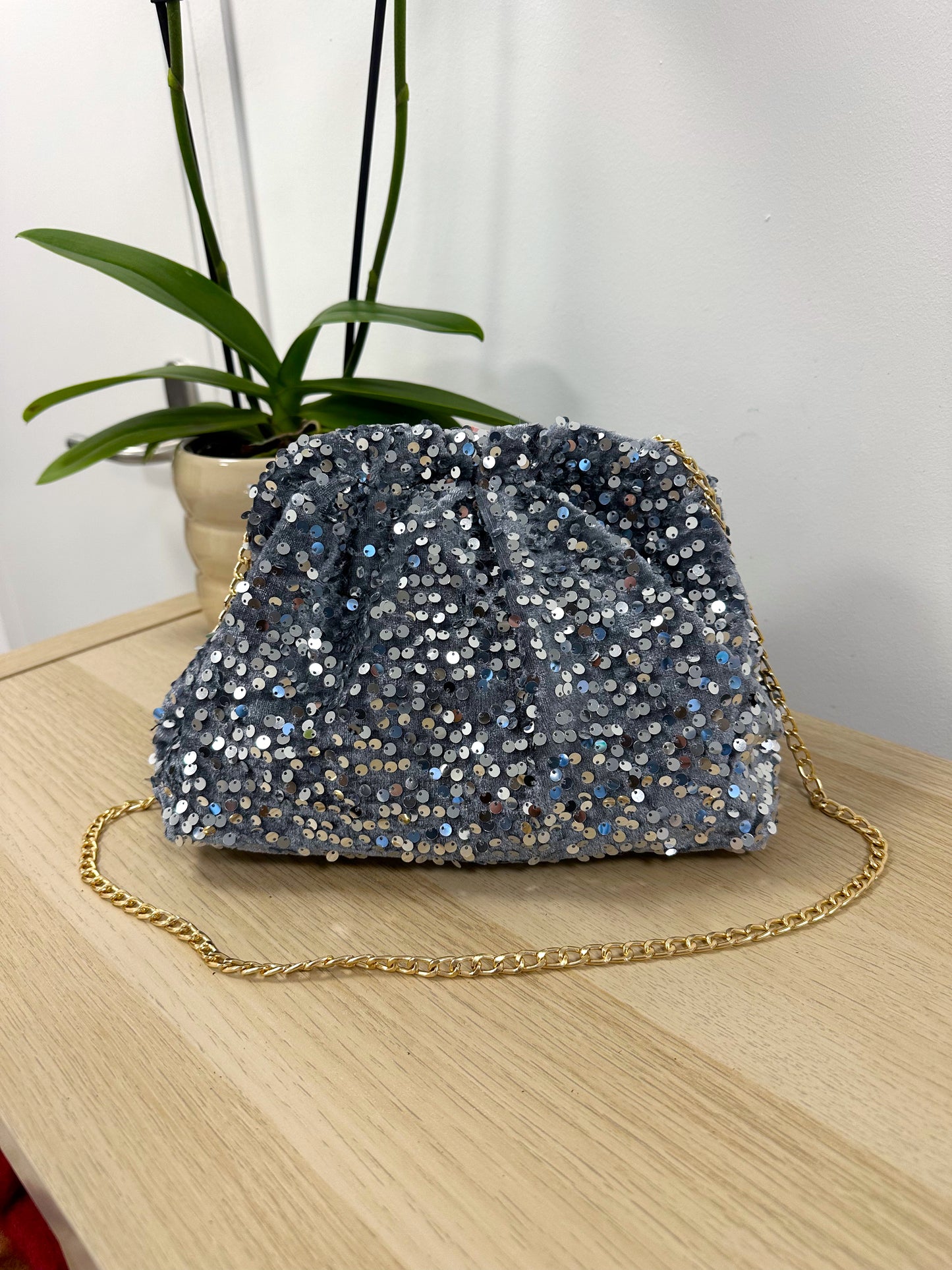 Sac sequins gris argenté