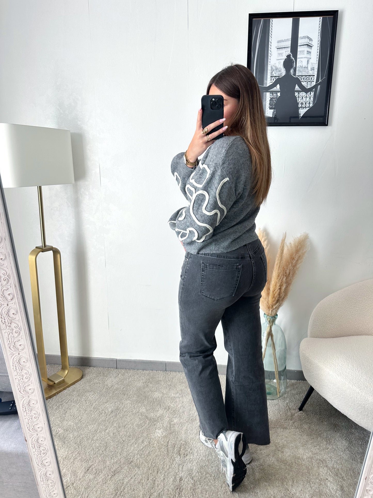 PAOLINA dark gray high-waisted jeans