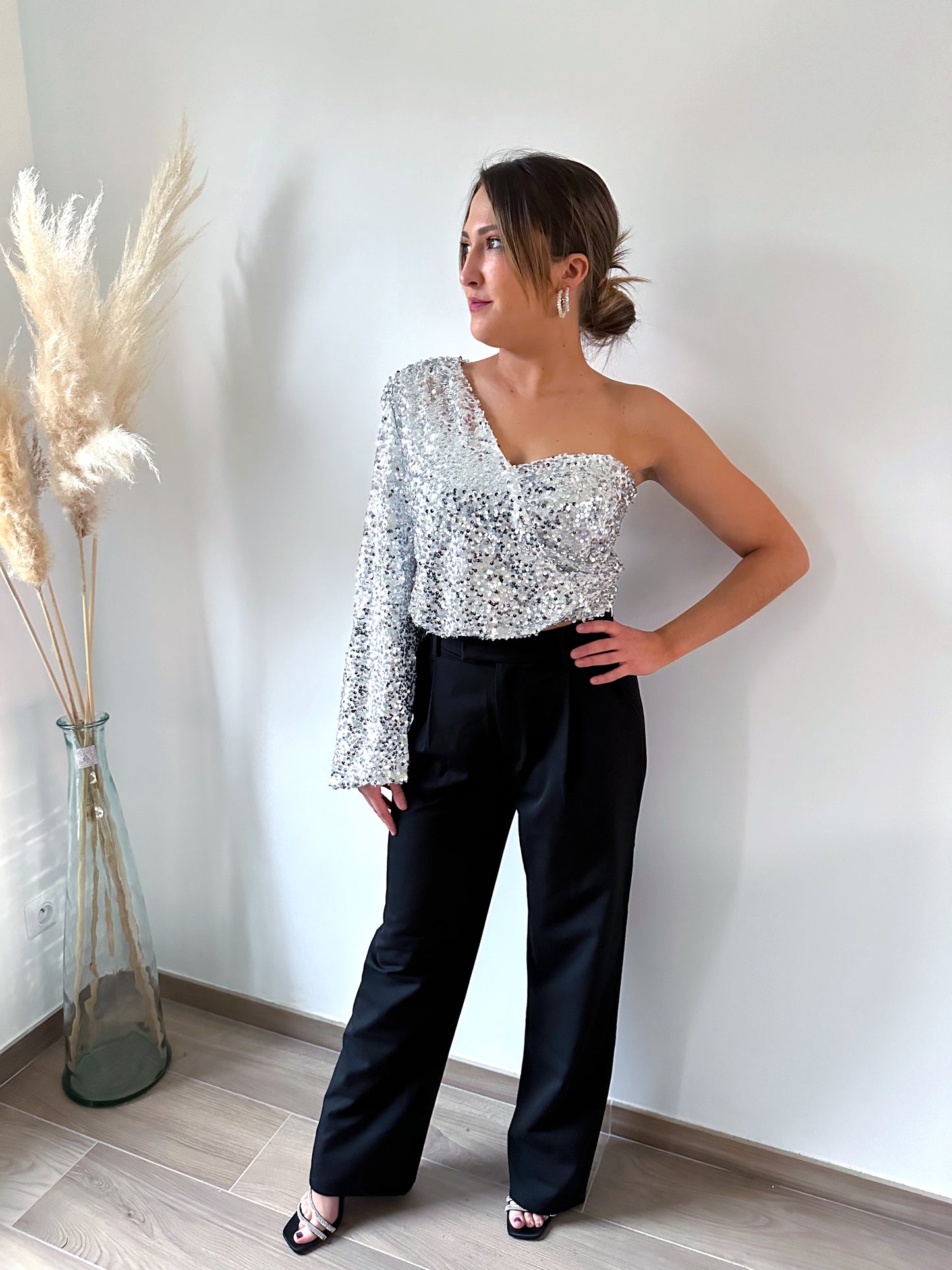 Top asymétrique argenté GALA