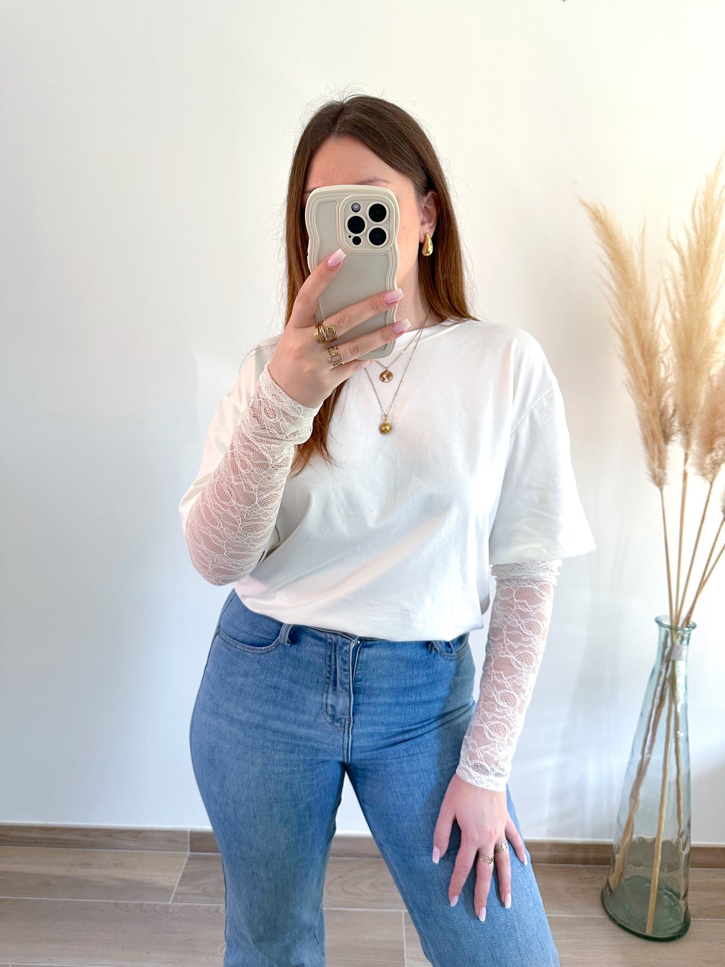 Tee-shirt blanc dentelle IZIA