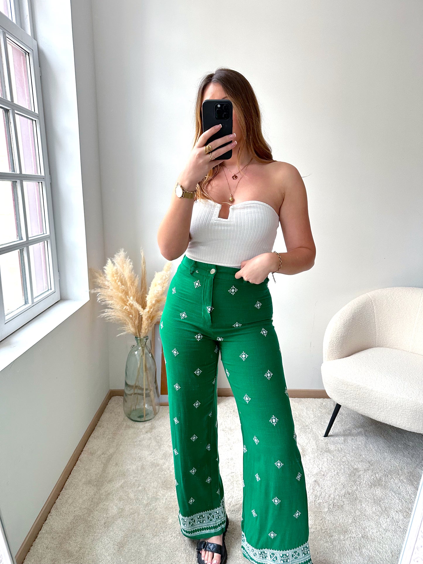 Pantalon vert lin LINA