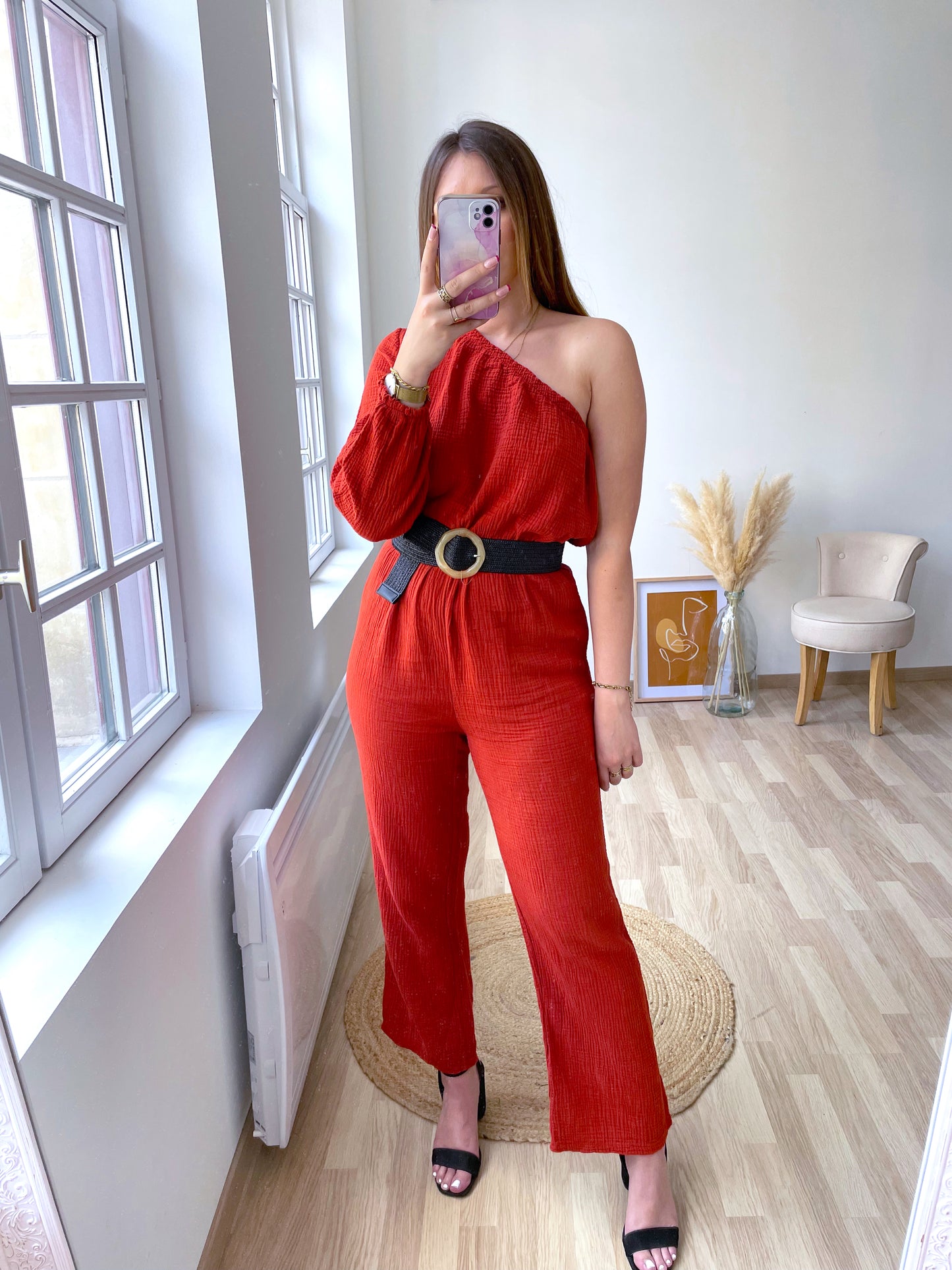 NAOMIE terracotta cotton gauze jumpsuit