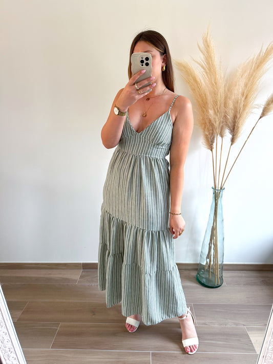 Robe longue rayée kaki CARMEN