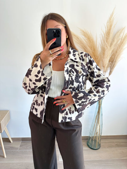 Veste en jean imprimée COW
