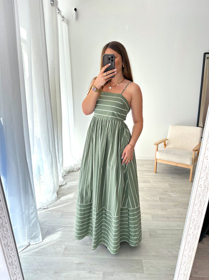 Robe longue rayée kaki RITA