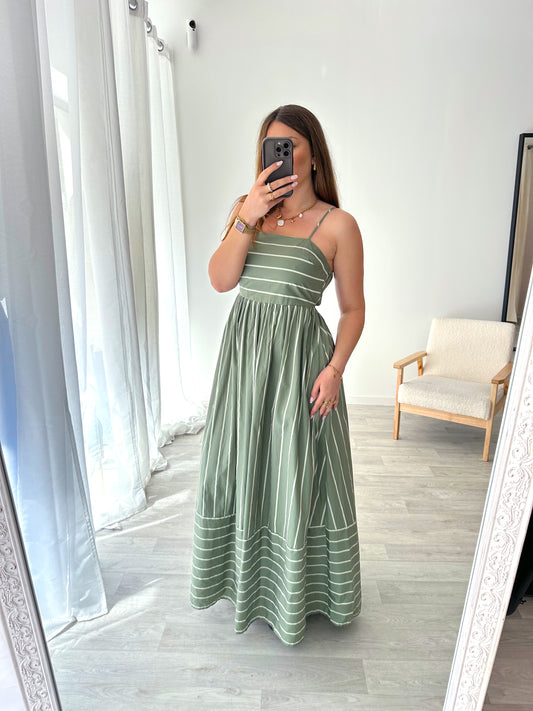 Robe longue rayée kaki RITA