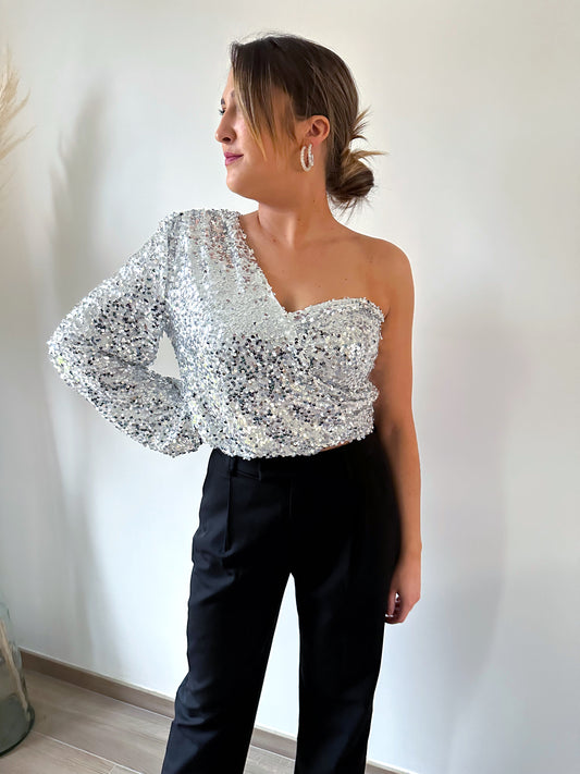 Top asymétrique argenté GALA