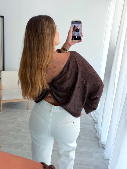 Top marron dos ouvert ERICA