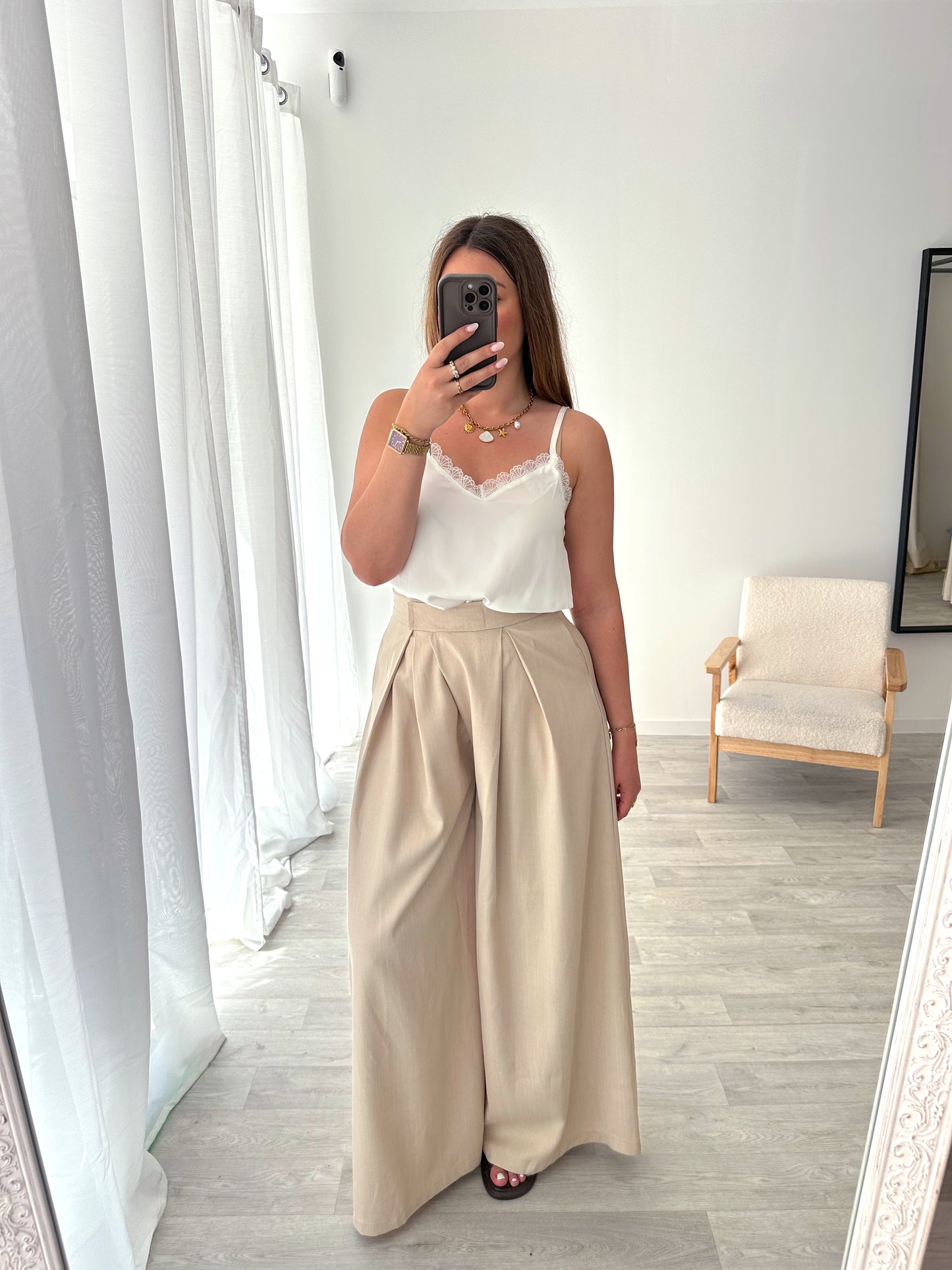Pantalon palazzo beige SACHA