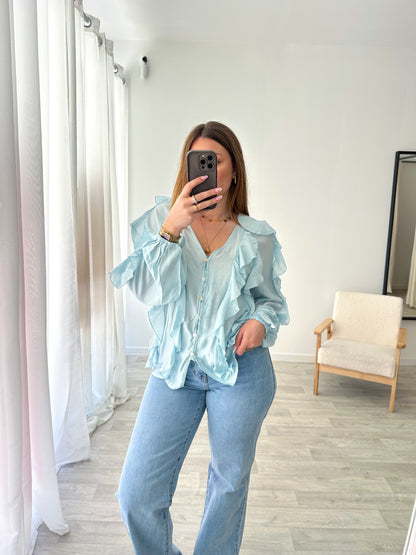 Blouse volants bleu ciel LISA