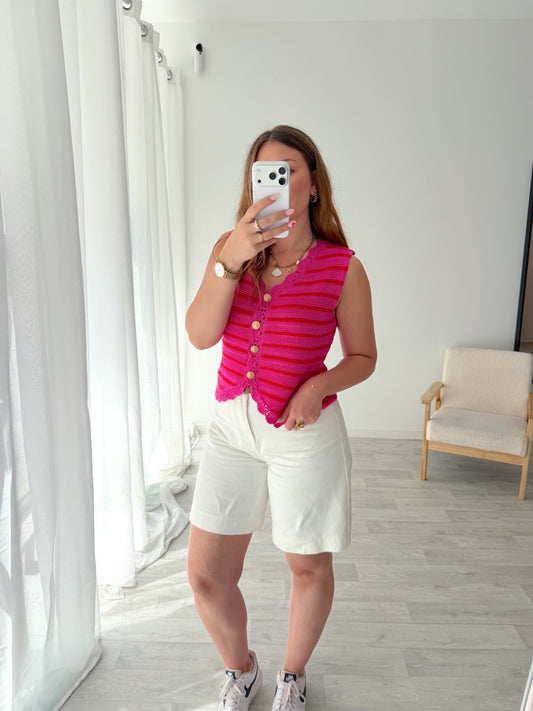 Top crochet rayé rose INIS