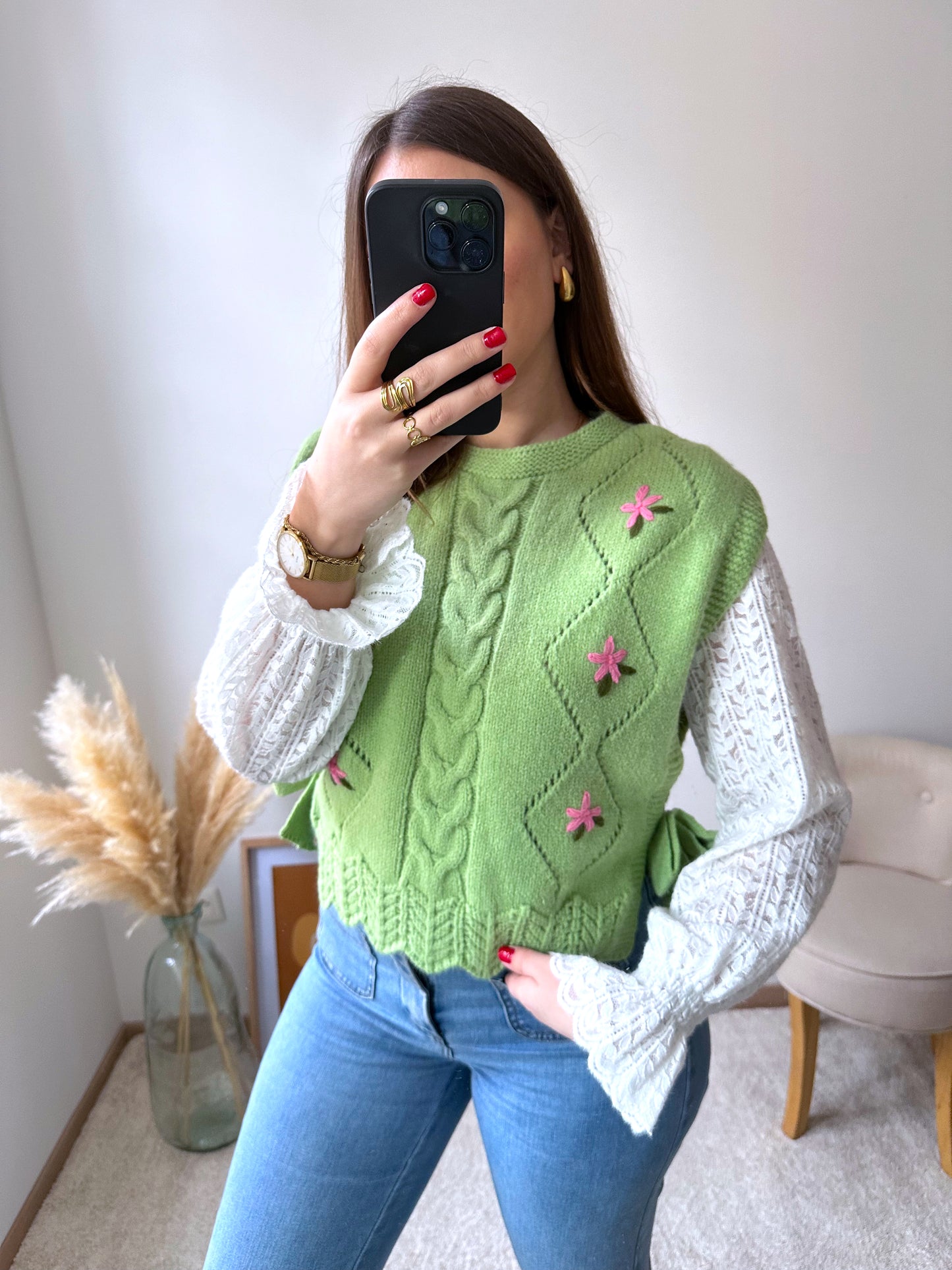 Pull sans manches vert AZALEE