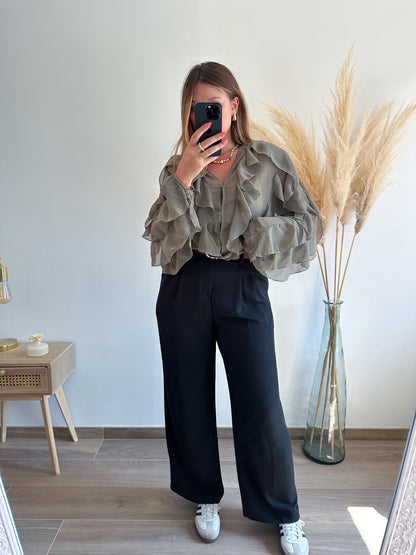 Blouse à volants kaki JENNY