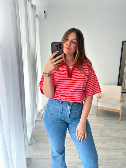 Polo rayé rose AMY