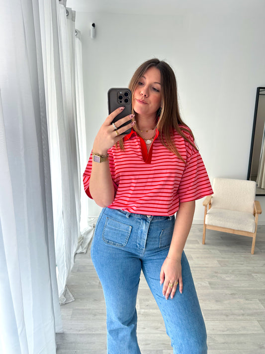 Polo rayé rose AMY