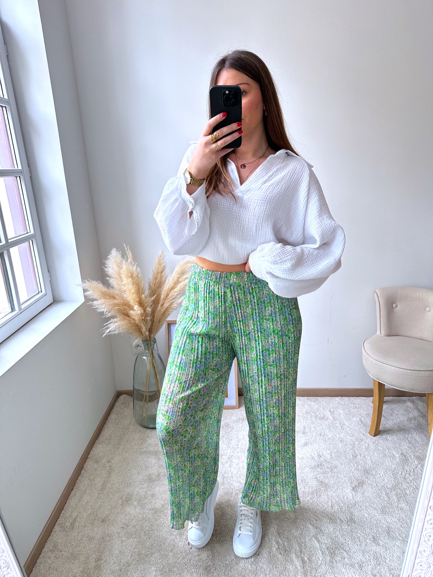 Pantalon plissé vert FREESIA