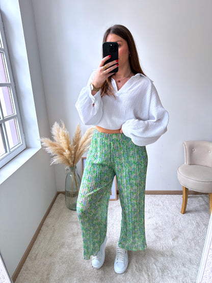 Pantalon plissé vert FREESIA