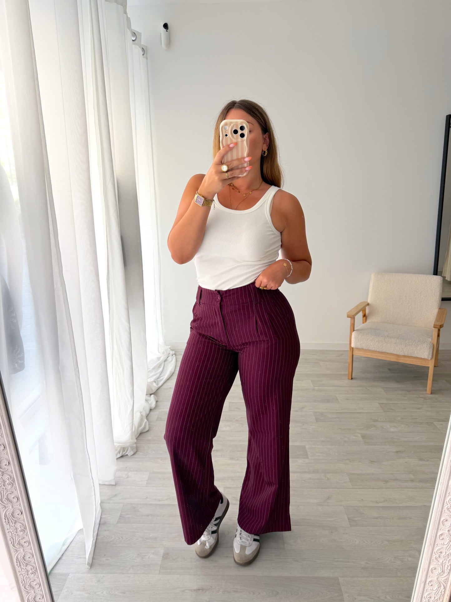 Pantalon à rayures bordeaux EMMA